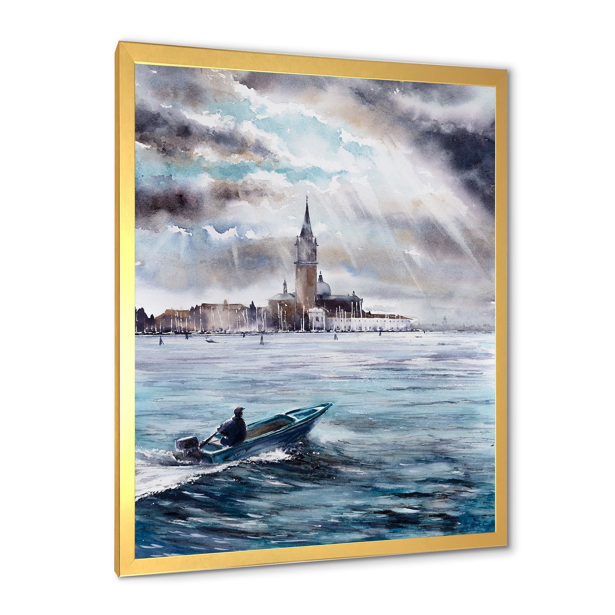 Designart 'Boat Returning In Storm Over Venice In Italy' Nautical & Coastal Framed Art Print