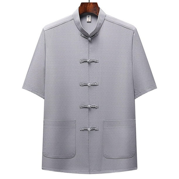 pstuiky camisetas para hombre, Camisa informal de manga corta, cuello alto, lisa y cómoda para hombre ropa de hombre xxl