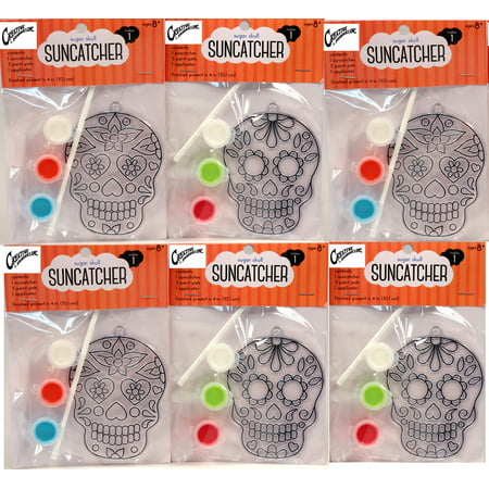 Creative Hobbies Suncatcher Craft Kits For Kids - 6 Complete Kits - Sugar Skulls - Great Group Project, Party Favor, (Best Hobbies For Kids)