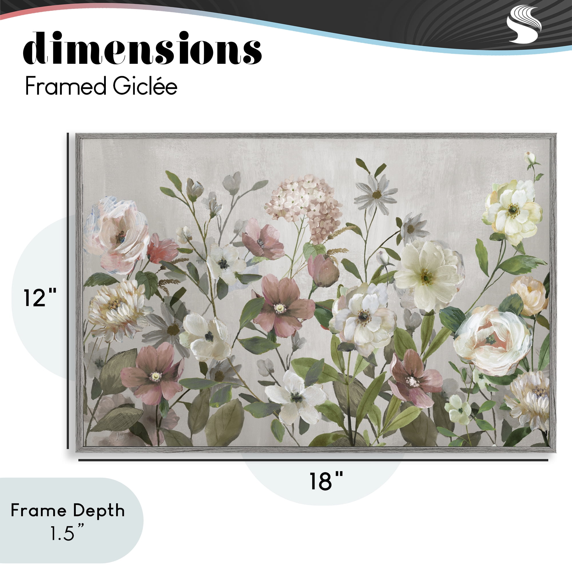 Stupell Industries Garden Meadow Arrangement Gray Framed Giclee Art, design by Nan