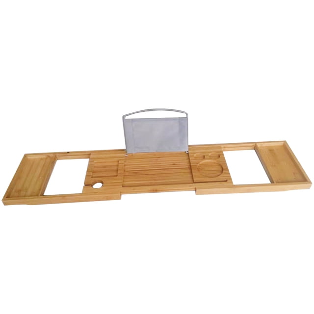 Generic Adjustable Bamboo Bathtub Caddy with Non-Slip Silicone Pads, Extendable Tray for Books, Tablets, and Wine, Fits 75-95cm Tubs, Includes Foldable Non-Woven Stand