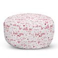 thumbnail image 1 of I Love You Pouf Cover with Zipper, Hand Drawn Style Hearts Gems and Engagement Wedding Rings Be with Me Text, Soft Decorative Fabric Unstuffed Case, 30" W X 17.3" L, Maroon Pink Blush, by Ambesonne, 1 of 5