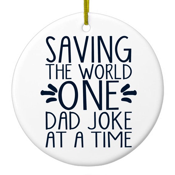 DistinctInk Hanging Ceramic Christmass Tree Ornament with Gold String - Great Gift / Present - 2 3/4 inch diameter - Saving the World One Dad Joke at a Time