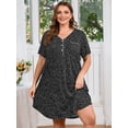 thumbnail image 2 of SHOWMALL Women's V Neck Sleep Shirt Dress – Short Sleeve Lightweight Nightgown with Pocket, Soft Pajama Sleepwear for Lounge & Nightwear, US Size 4X in Polkadots Black, 2 of 9