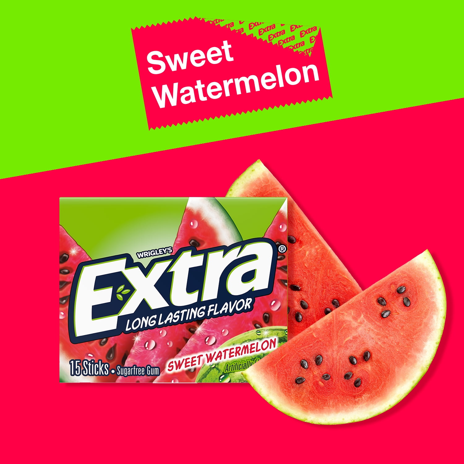 Extra Sweet Watermelon Sugar Free Chewing Gum, Single Pack - 15 Stick