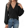 thumbnail image 2 of Fantaslook Deep V Neck Womens Tops Fall Long Puff Sleeve Shirts Dressy Casual Tunic Blouses, 2 of 8