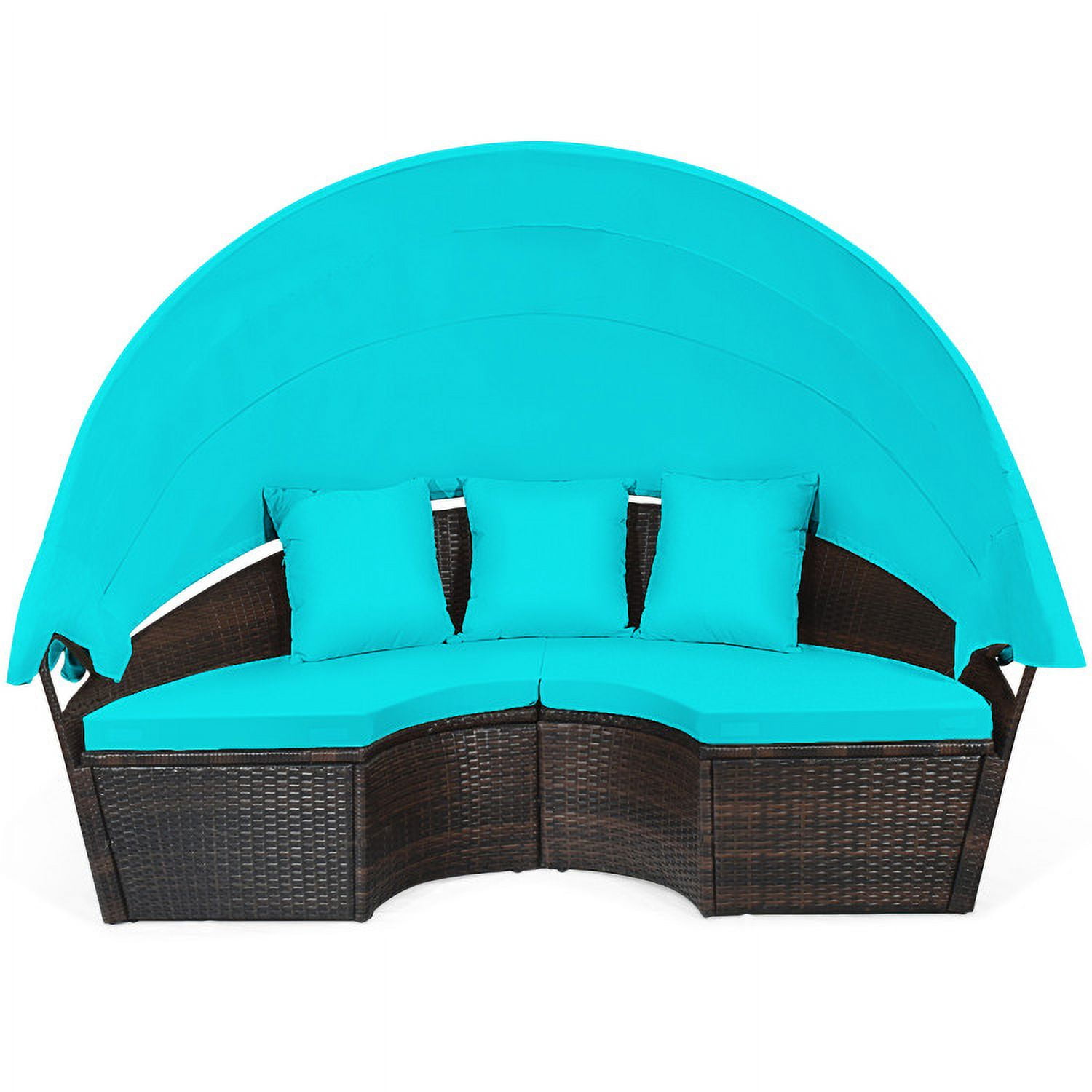 Aimee Lii Patio Round Rattan Daybed with Retractable Canopy and Height Adjustable Coffee Table, Outdoor Patio Set, Turquoise Aimee Lii Patio Round Rattan Daybed with Retractable Canopy and Height Adjustable Coffee Table, Outdoor Patio Set, Turquoise