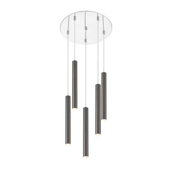 Z-Lite Forest 5 Light 14" Round Steel LED Pendant in Pearl Black and Chrome