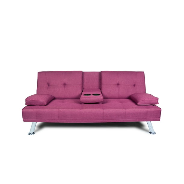 Futon Sofa Bed Couch Sleeper Yofe Convertible With Metal Leg 2 Cup Holders Living Room Furniture For Apartment Office Reclining Function Purple R3010 Futon Sofa Bed Couch Sleeper Yofe, Purple Sofa Bed