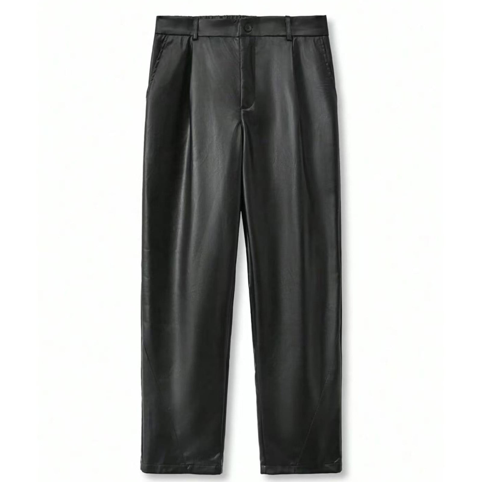 Faux Leather Pants for Men Black Windproof Baggy Straight Leg Trousers Trendy Hip Hop Night Out Pants for Party
