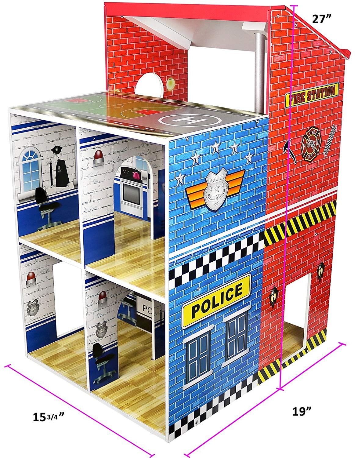 police and fire station wooden play set