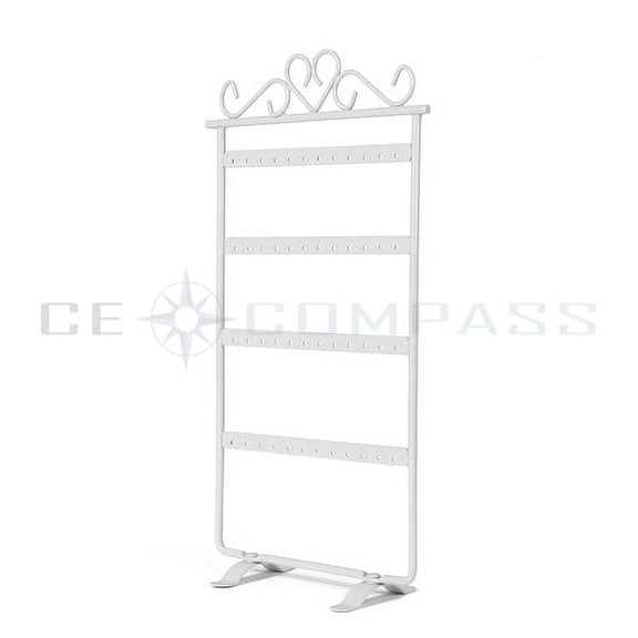 Earring Holder 48 Holes Metal Jewelry Organizer Hanging Display Storage Rack Tower (White)