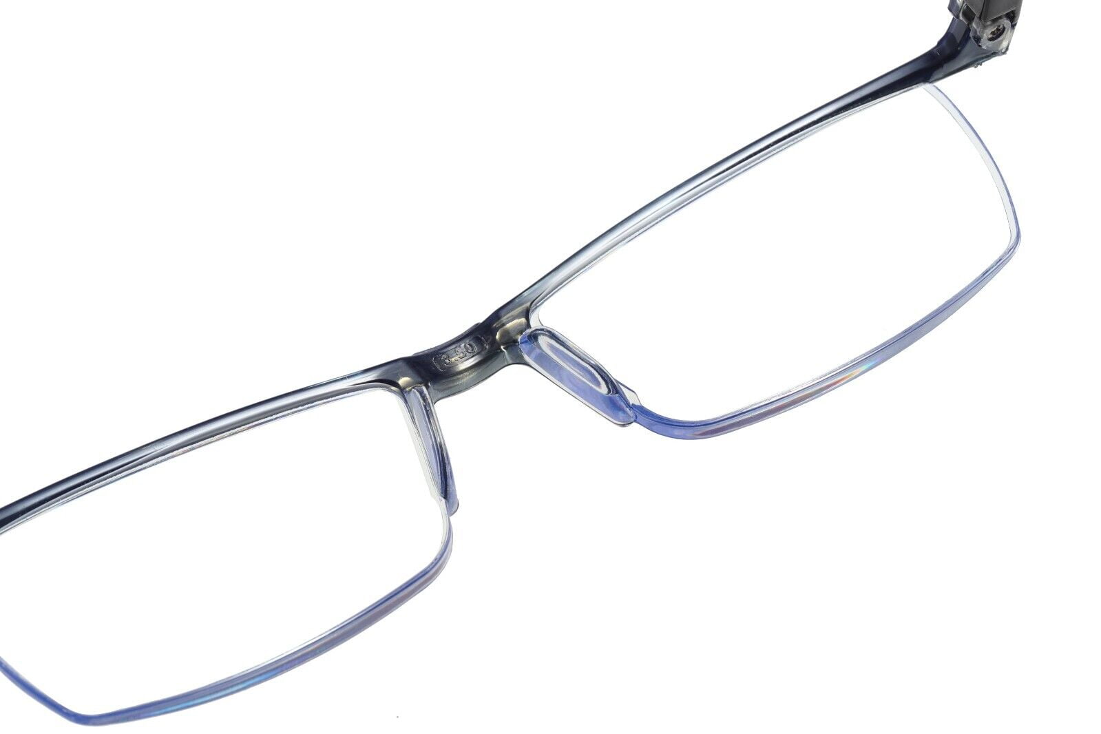 10 PK Mens Reading Glasses Readers - Rectangular Half-Frame - Lightweight & Spring Hinge - Block Harmful Blue Light +2.50