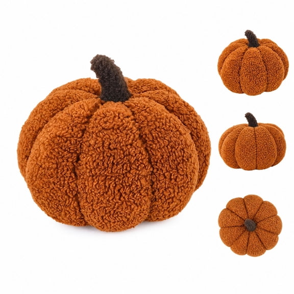 Pumpkin Throw Pillow with Soft Sherpa Plush and Round Shape, Orange, for Halloween and Fall Home Decor, Decoration