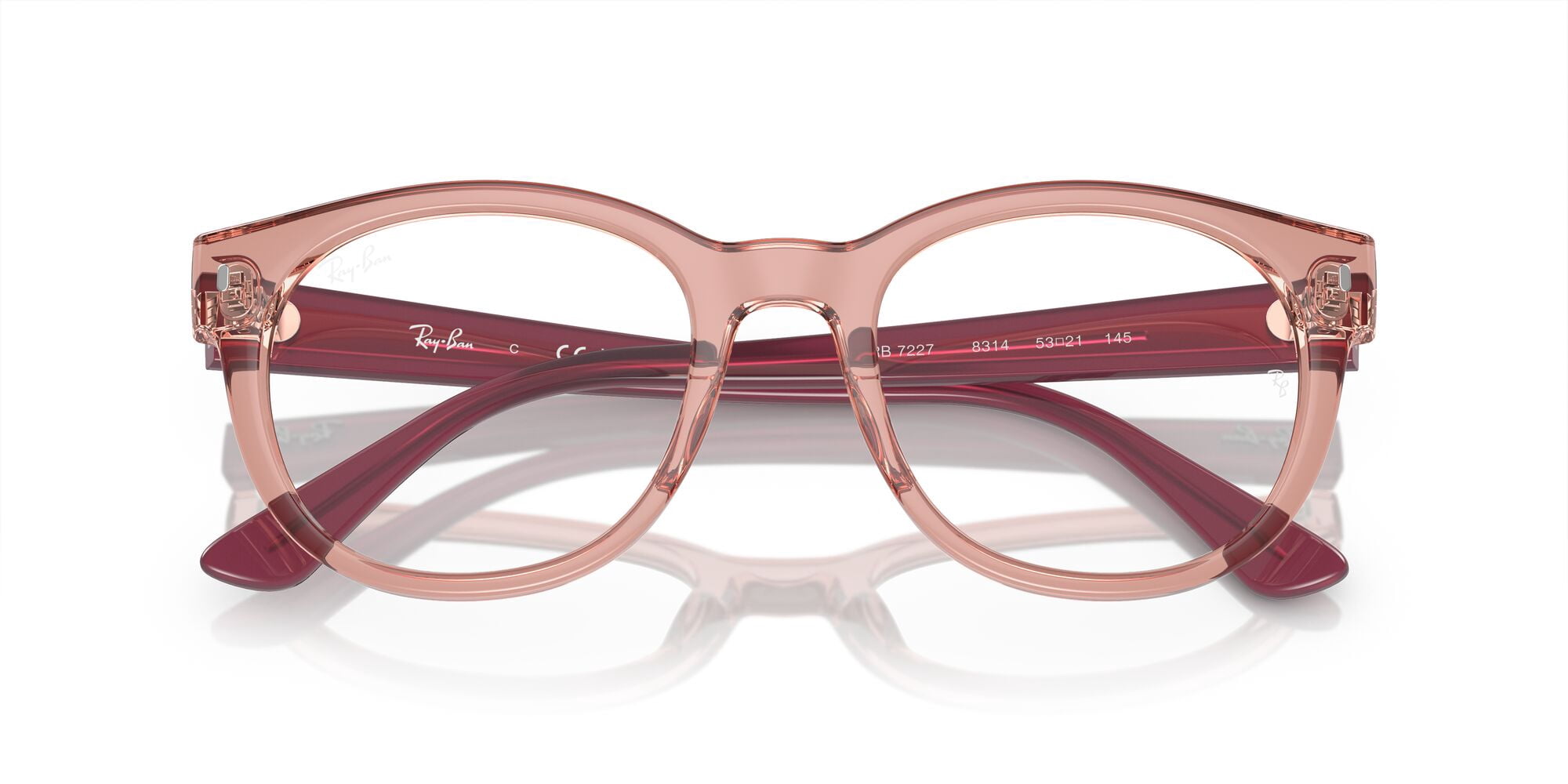 Ray-Ban Women's Size 51 Rectangular RB7227 Optics Prescription Eyeglasses with Case, Transparent Pink/Demo Lens