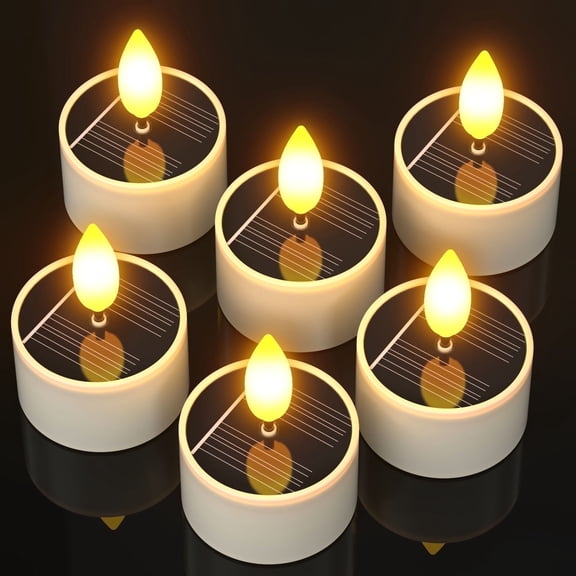 PChero Solar Candles Outdoor Waterproof，6pcs Dusk to Dawn Solar Tea Lights，Flickering Flameless Rechargeable Candles Reusable LED Tealight for Lantern Outside Garden Home Decor，1.5''x2.1''