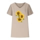 thumbnail image 4 of Camiseta de Manga Corta con Cuello en V con Impresión de Girasol, Algodón Casual Y Top de Cáñamo, 4 of 6