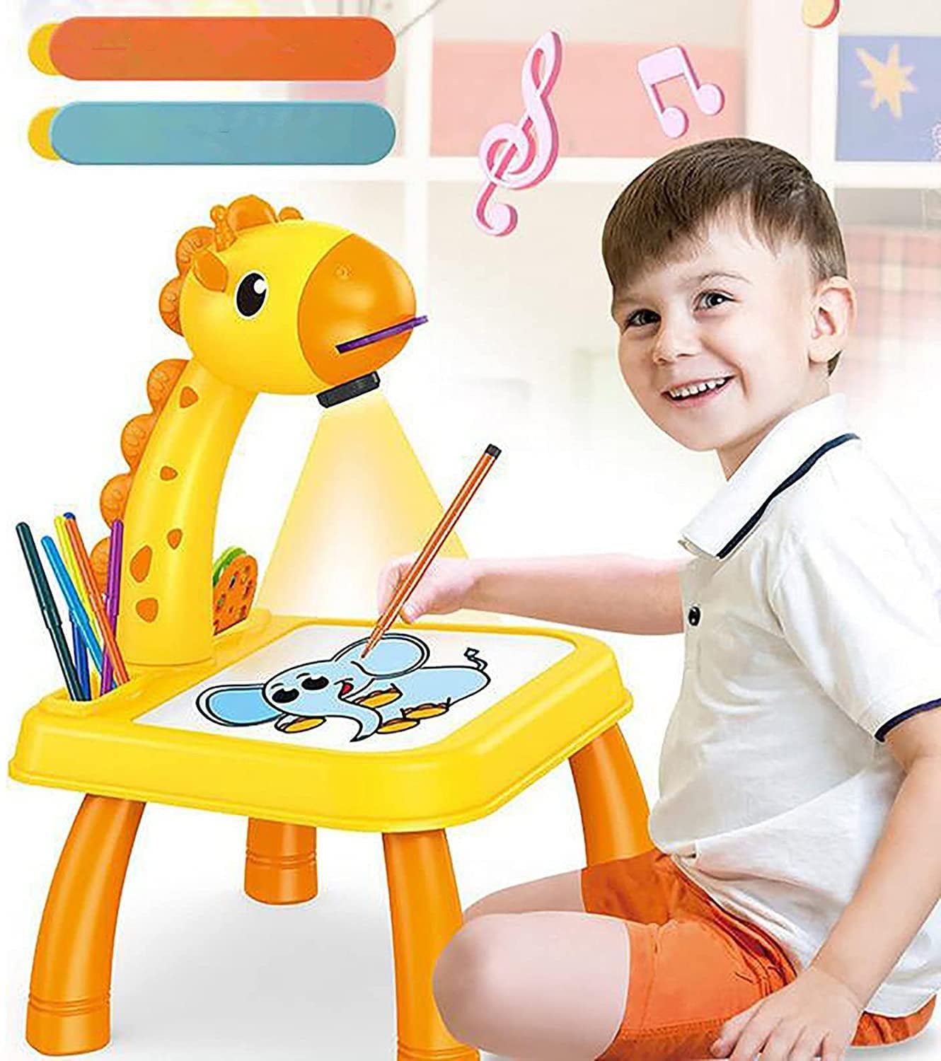 Trace and Draw Projector Toy Projector Painting Set Early Educational Learning Drawing Board Pink Yellow Giraffe Drawing Projector Table for Kids 