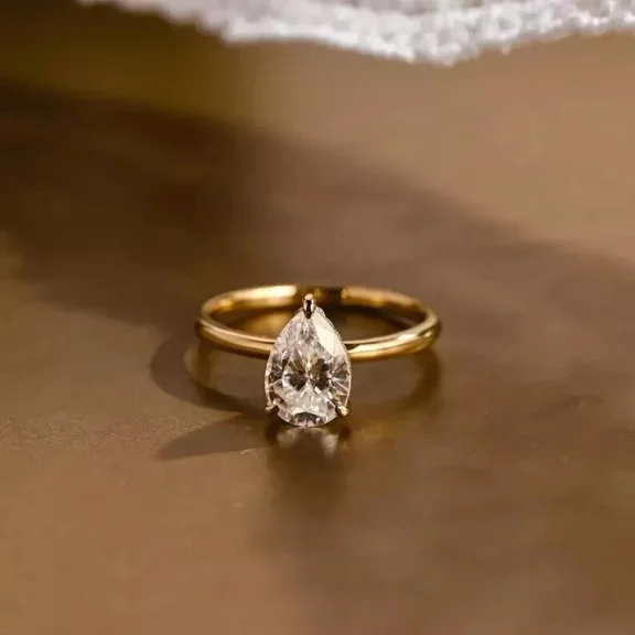 2Ct Pear Cut Moissanite Wedding Solitaire Ring 14K Yellow Gold Plated