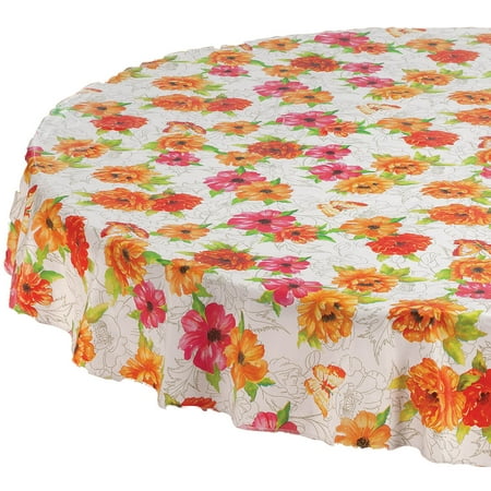 

Floral Butterfly Vinyl Table Cover 100% Polyester Floral Print Home Décor - Measures 70 Round By Chef s Pride