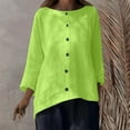 thumbnail image 5 of Scyoekwg Women's Linen Tops Long Sleeve Button Crew Neck Tunic Shirts Solid Blouses for Seniors Casual High Low Tunic Tops (Green,XXL), 5 of 9