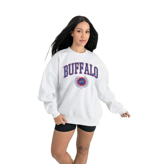 Women's Gameday Couture Ash Buffalo Bills Traditional Logo Oversized Premium Fleece Pullover Sweatshirt