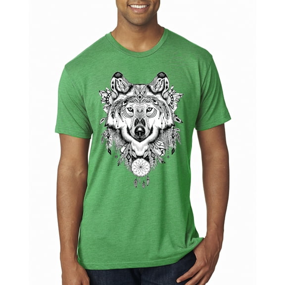 Wild Bobby, Drawn Tribal Wolf Animal Lover Mens Premium Tri Blend T-Shirt, Envy, Small