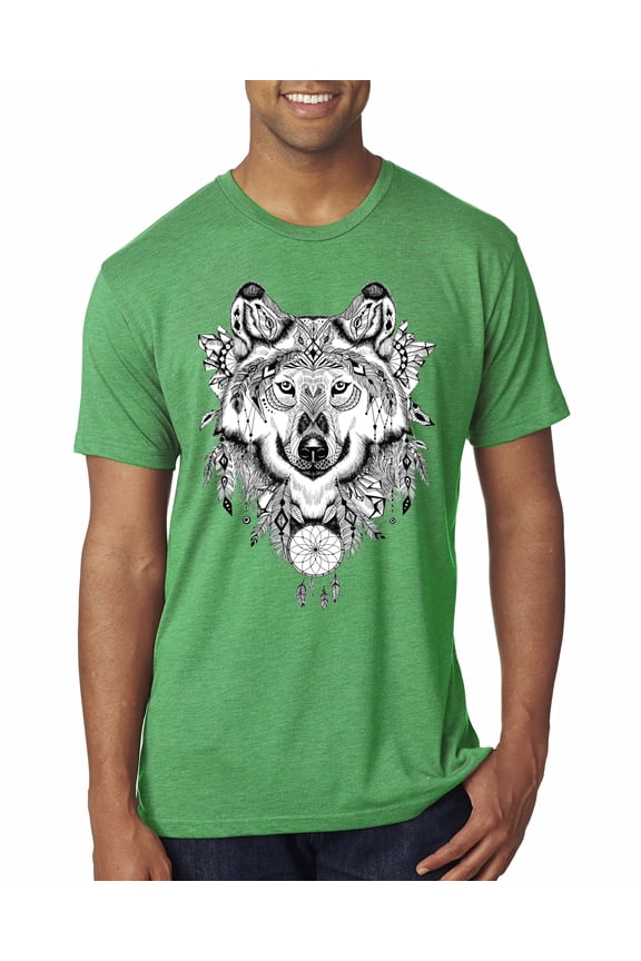 , Drawn Tribal Wolf Animal Lover Mens Premium Tri Blend T-Shirt, Envy, X-Large