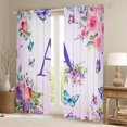 thumbnail image 2 of Homewish Purple Initial A Letter Blackout Curtains Set of 2 (52x84 Each), Watercolor Rose Floral Window Curtains, Kawaii Dreamy Butterfly Curtains and Drapes, Curtains and Drapes Decor, 2 of 6