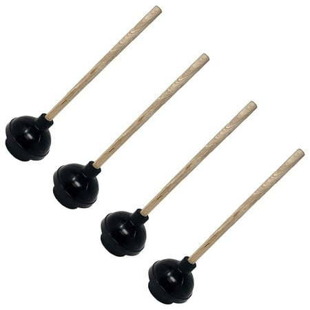 4pc Toilet Plunger Double Thrust Force Cup Suction with Long Wooden Handle Fix Clogged Toilets - Superior Suction for Commercial...