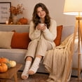 thumbnail image 4 of Thanksgiving Coral Fleece Socks Soft Plush Crew Socks With Heart Pattern Fuzzy Striped Cozy Indoor Home Socks For Women (A), 4 of 5