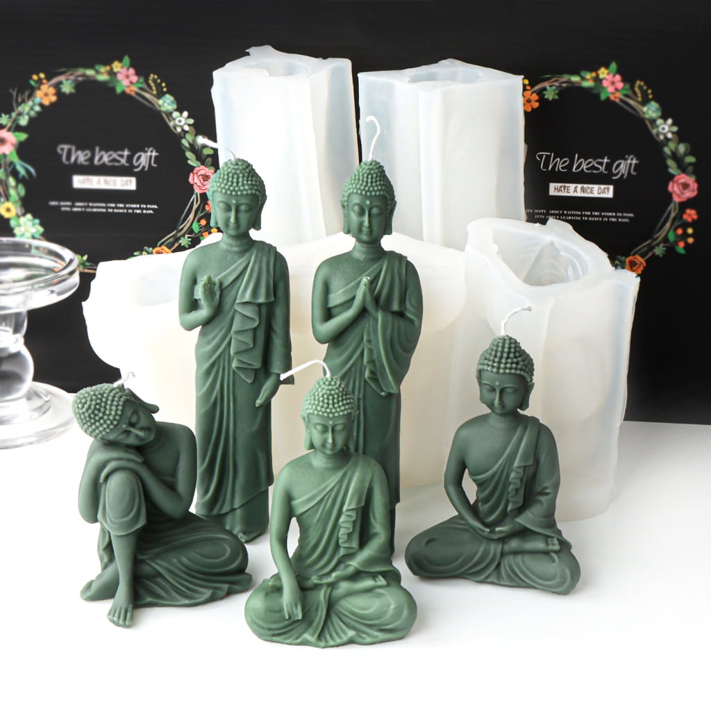 Geemin Buddha Statue Candle Molds 3D Buddha Candle Resin Silicone Moulds for DIY Gypsum Crafts Making Desktop Home Decorations