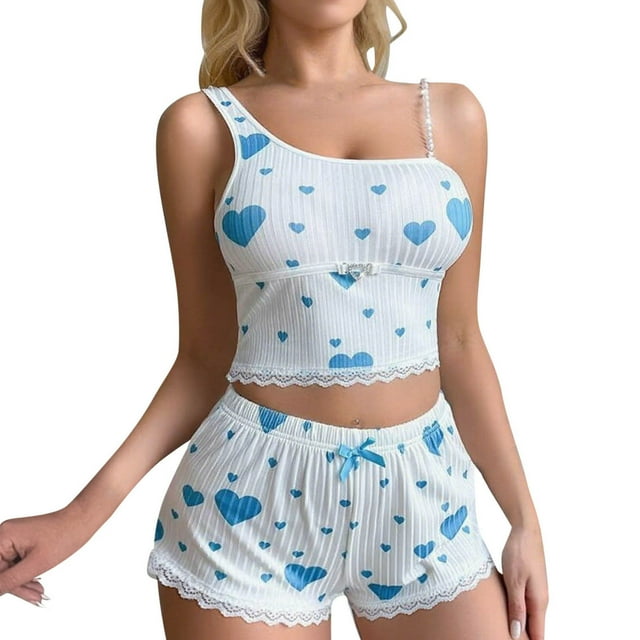 Ensemble de Lingerie pour Femmes Sans Manches Col Rond - Ensemble de Vêtements de Nuit Courts