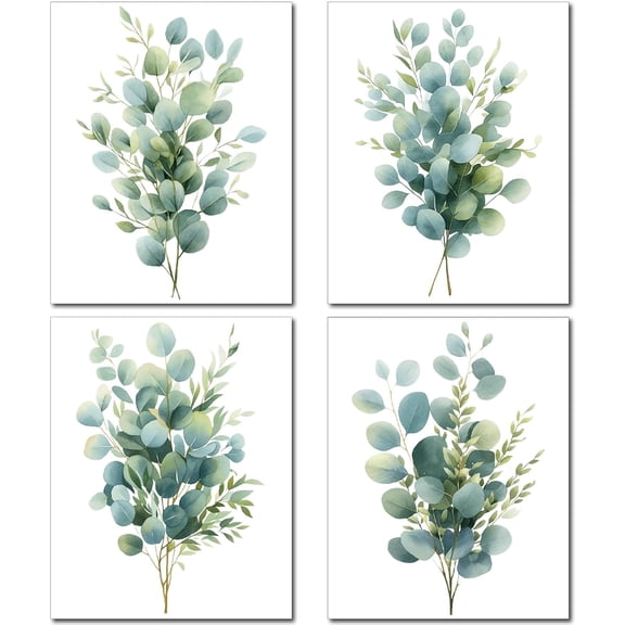 4pcs Eucalyptus Botanical Wall Art Prints Boho Greenery Plant Leaf Canvas Posters Artwork Wall Decor Chemical Fiber Oil for Home Bathroom Living Room Spa Office 8x10Inch Unframed Colorful DIY