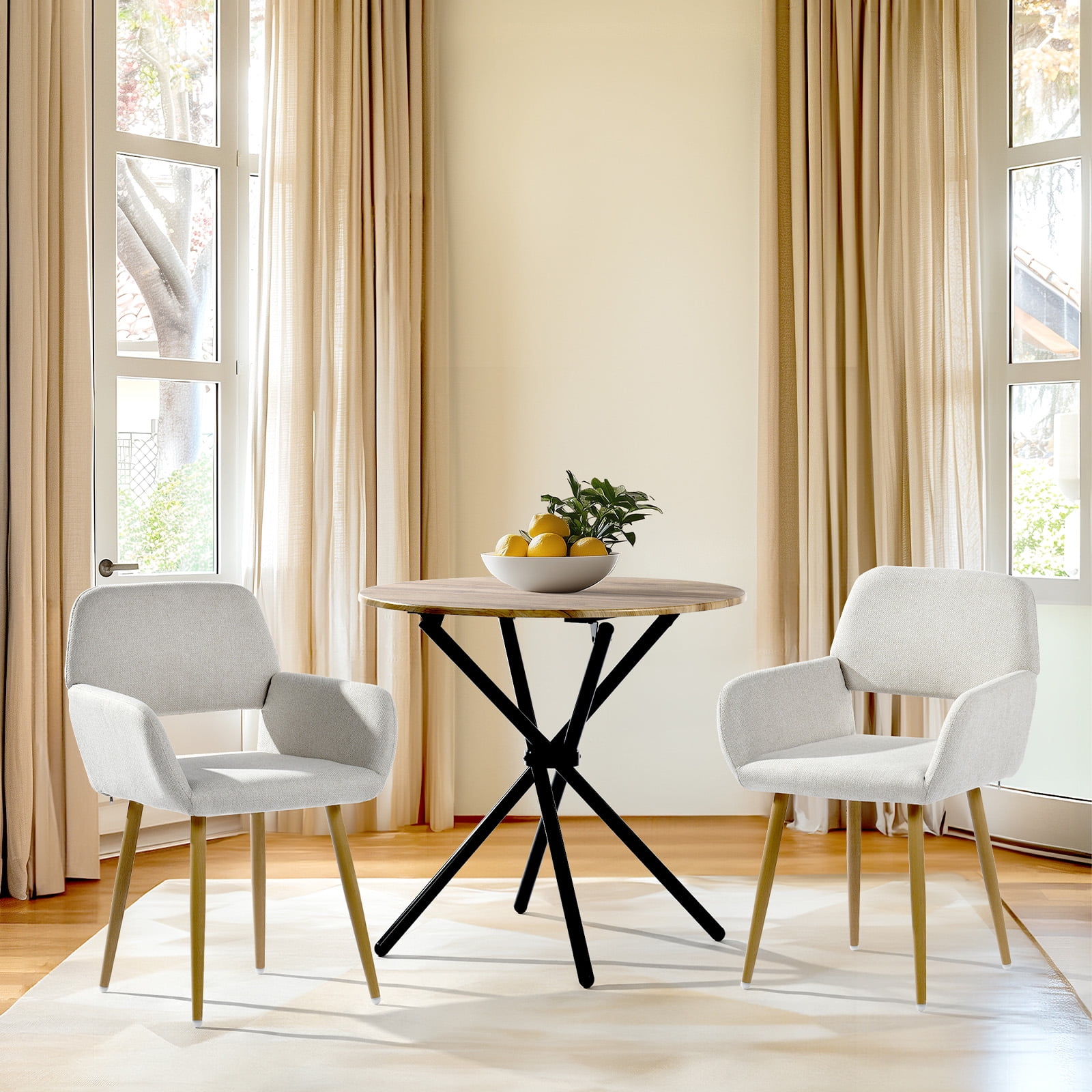 Homy Casa Set of 2 Fabric Dining Chairs with Hollow Back and Armrests for Apartment Dining