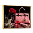 thumbnail image 2 of Designart "Pink Stylish Bag & Champagne V" Fashion Floater Framed Wall Art Living Room, 2 of 7