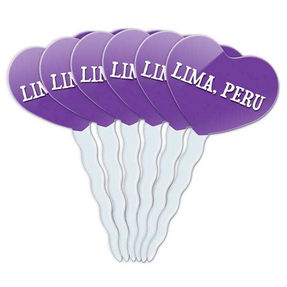 Lima Peru Heart Love Cupcake Picks Toppers - Set of 6