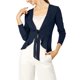 thumbnail image 5 of Cárdigan de punto abierto con mangas largas y dobladillo con volantes para mujer, con lazo en la parte delantera, 3XL, azul, 5 of 7
