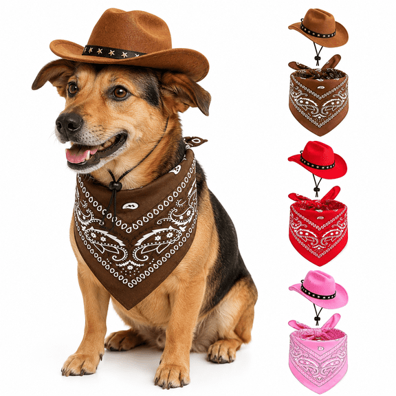 Dog Halloween Costume Cowboy Hat and Bandana, Western Pet Costume for Small Dogs and Cats, Cute Halloween Dog Outfit for Costume Party, Cosplay, Photos and Holiday Decor