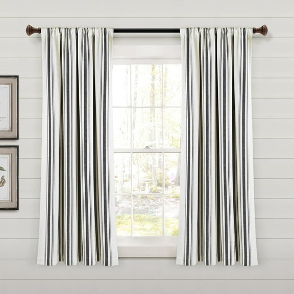 Lush Decor Farmhouse Stripe Window Curtain Panels - Black - 42 x 84
