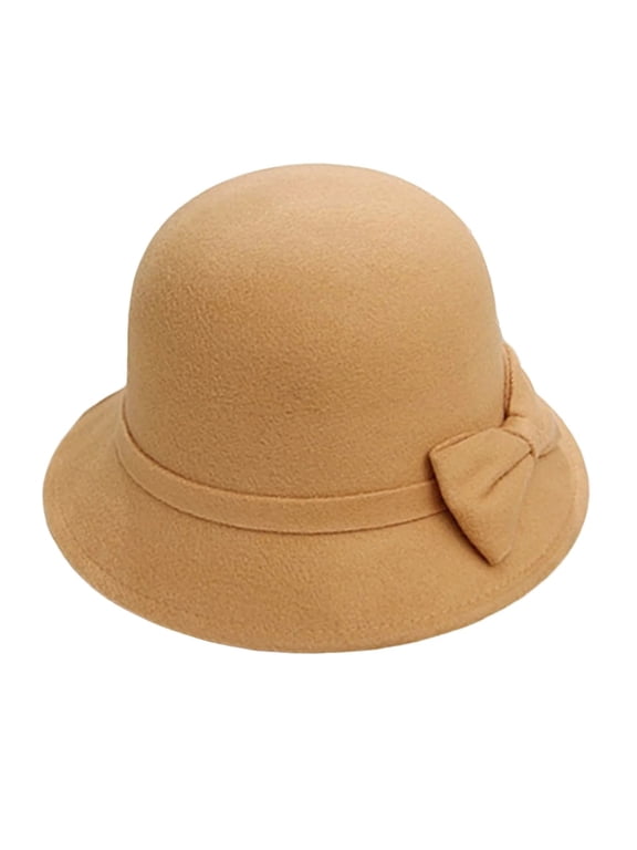Summer Cap Womens Sun Hats Solid Wide Brim Round Dome Warm Woolen Fall Winter Elegant Bowknot Decor Fedora Daily Wear Mens Sun Hat