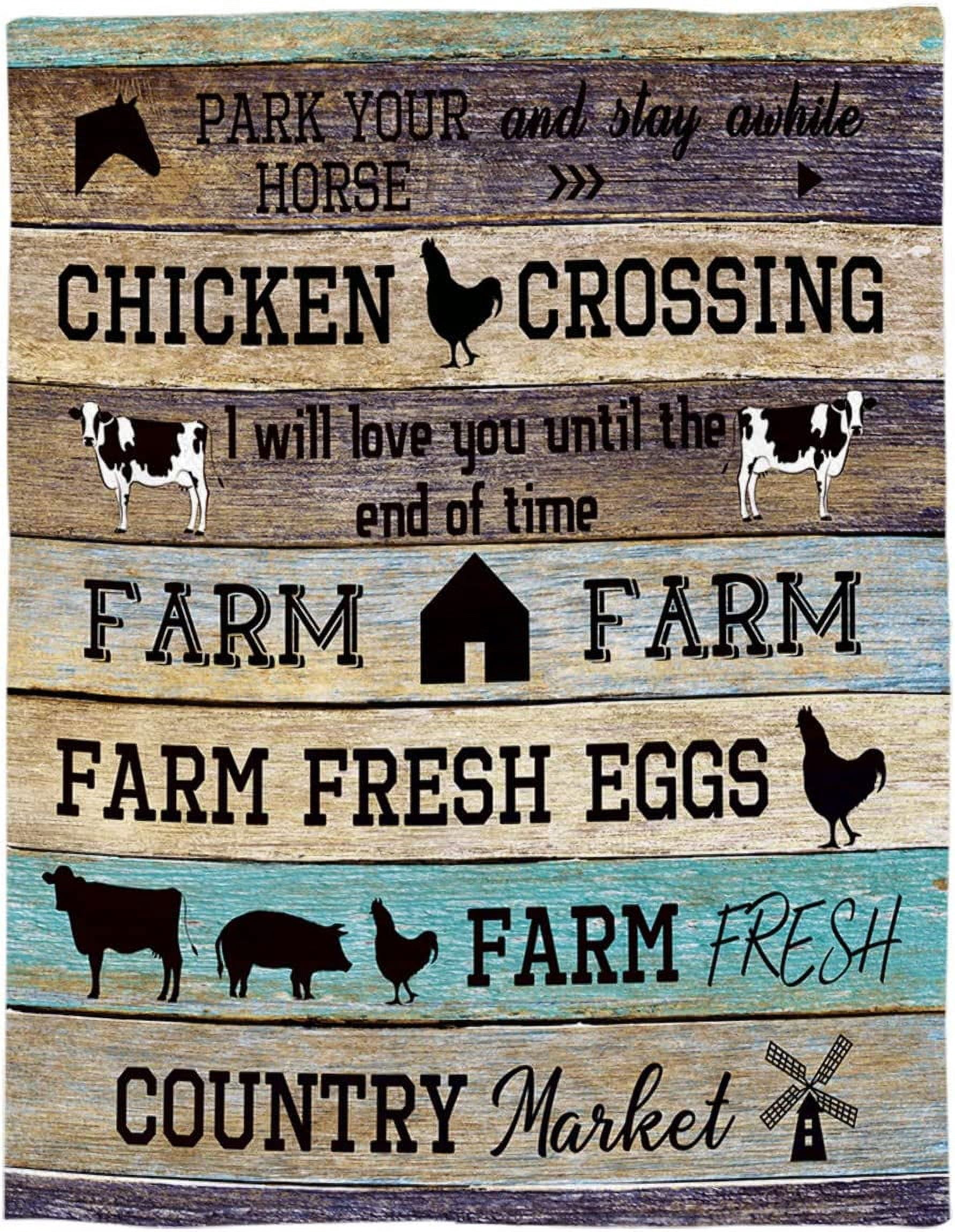 Farmhouse Blanket Super Soft Flannel Fleece Throw Blankets Farm Animal Cow Pig Horse Rustic Wooden Texture Blanket Lightweight Cozy Warm Fuzzy Plush Microfiber Blankets for Couch Bed Sofa 50x60inch
