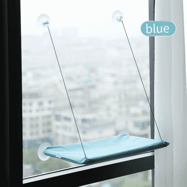 Hamaca colgante con ventana para gato, cama con ventosa, ahorro de espacio para todas las estaciones, fácil de instalar, marco de escalada para gatos, invierno,Cian claro