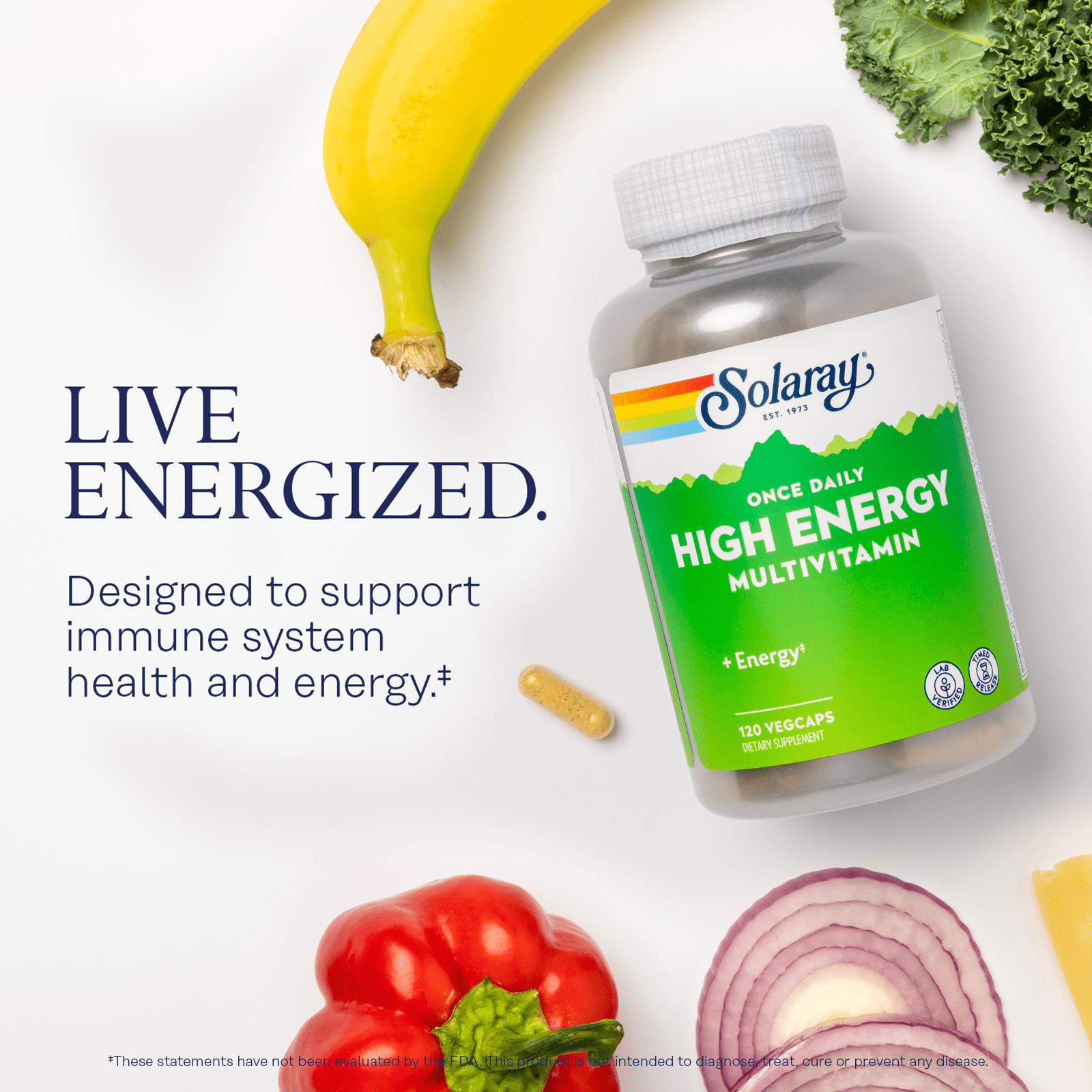 Solaray High Energy Multivitamin | Once Daily, Timed-Release Formula | Whole Food & Herb Base | Non-GMO