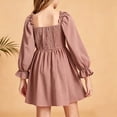 thumbnail image 6 of Auroural Girls Long Sleeve Dresses Kids Girls Summer Cute Solid Color Long Sleeve A Line Dress Pleated And Ruffle Sleeve, 6 of 6