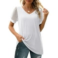 thumbnail image 3 of Babyfond Womens Summer Tops V Neck T Shirts Swiss Dot Puff Sleeve Tops Loose Casual Tshirts,White, 3 of 6