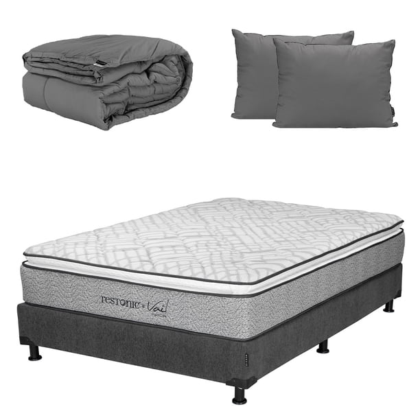 Colchón Matrimonial Dicasa Vail + Box Base Cama + Almohada 2Pack + Edredón Homy