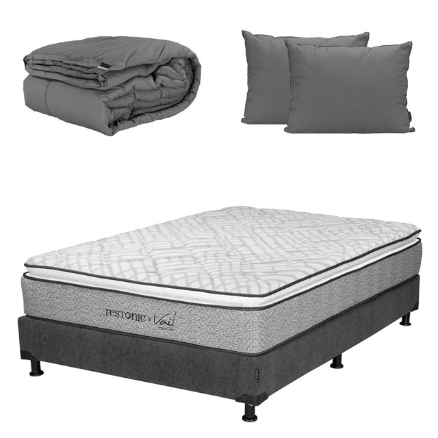 Colchón Queen Size Dicasa Vail + Box Base Cama + Almohada 2Pack + Edredón Homy