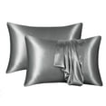 thumbnail image 1 of Funda de almohada de seda suave y refrescante para mujeres y hombres, hipoalergénica, no irritante, juego de 2 de lujo asequible, tela satinada con cierre de cremallera oculto (51 x 76 cm, gris, 1 of 4