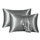 thumbnail image 1 of Juego de fundas de almohada de seda para cabello y piel, tejido satinado, lujo asequible, diseño de cremallera oculta, suave, transpirable y refrescante, paquete de 2 (51 x 76 cm, gris oscuro), 1 of 4